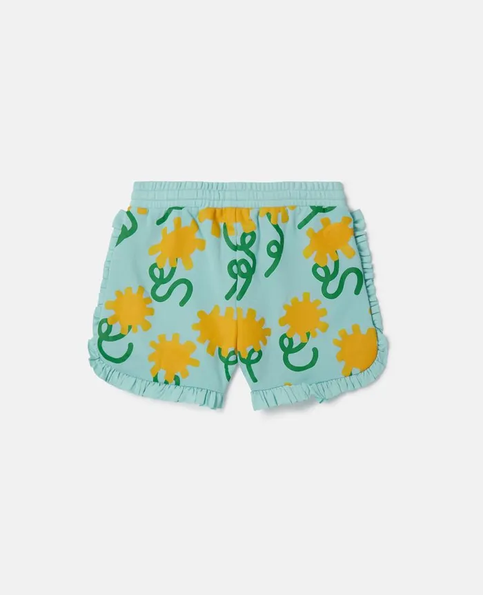 Kids Pants and Shorts Stella McCartney Sunflower Print Shorts Aqua Blue