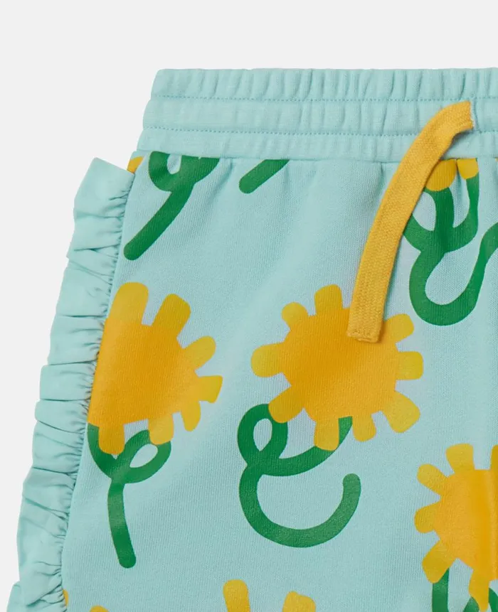 Kids Pants and Shorts Stella McCartney Sunflower Print Shorts Aqua Blue