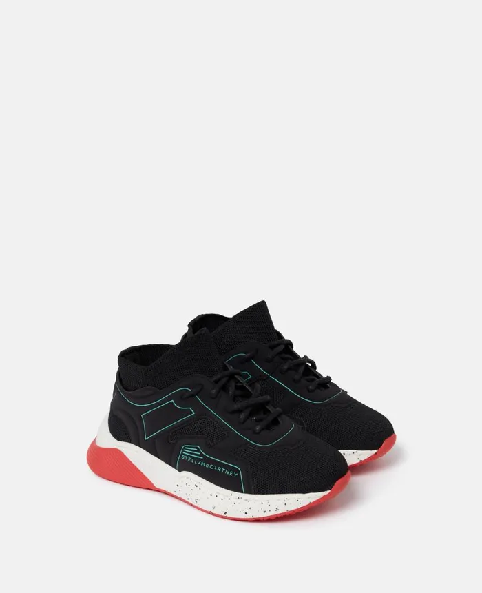Kids Shoes And Accessories Stella McCartney Neon Cage LaceUp Sock Trainers Black Multicolour