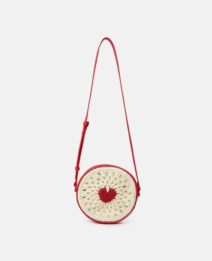 Kids Shoes And Bags Stella McCartney Heart Raffia Crossbody Bag Beige