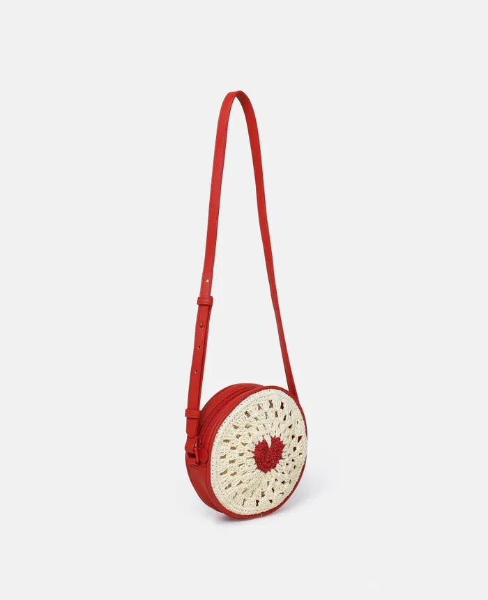 Kids Shoes And Bags Stella McCartney Heart Raffia Crossbody Bag Beige
