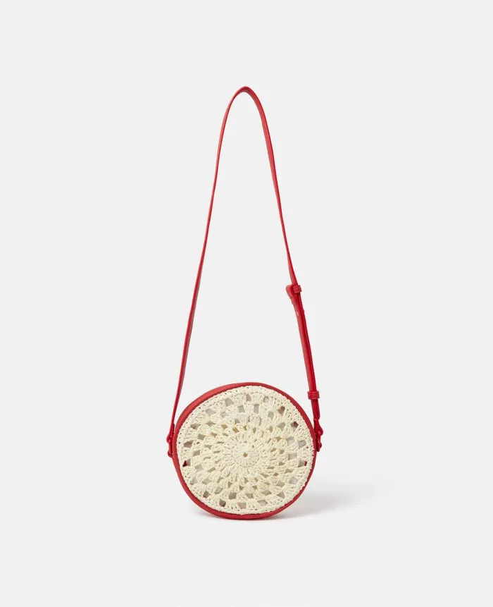 Kids Shoes And Bags Stella McCartney Heart Raffia Crossbody Bag Beige