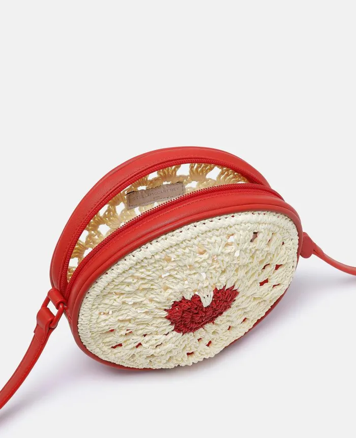Kids Shoes And Bags Stella McCartney Heart Raffia Crossbody Bag Beige