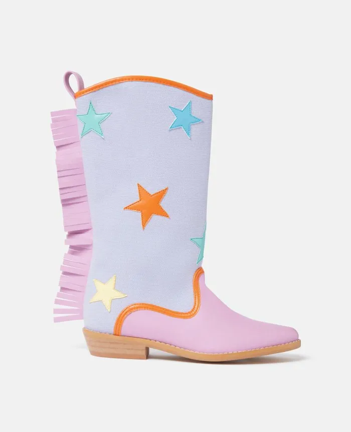 Kids Shoes And Bags Stella McCartney Star Print Fringed Cowboy Boots Lilac