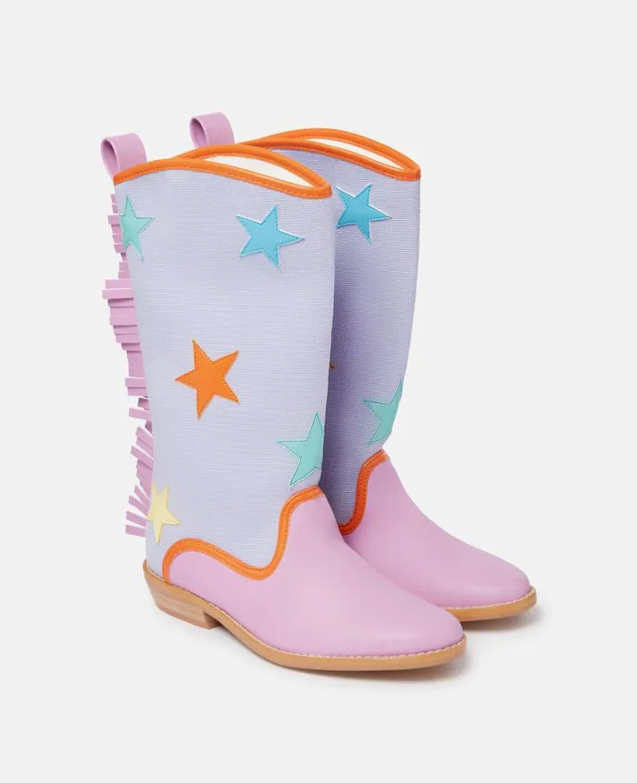 Kids Shoes And Bags Stella McCartney Star Print Fringed Cowboy Boots Lilac