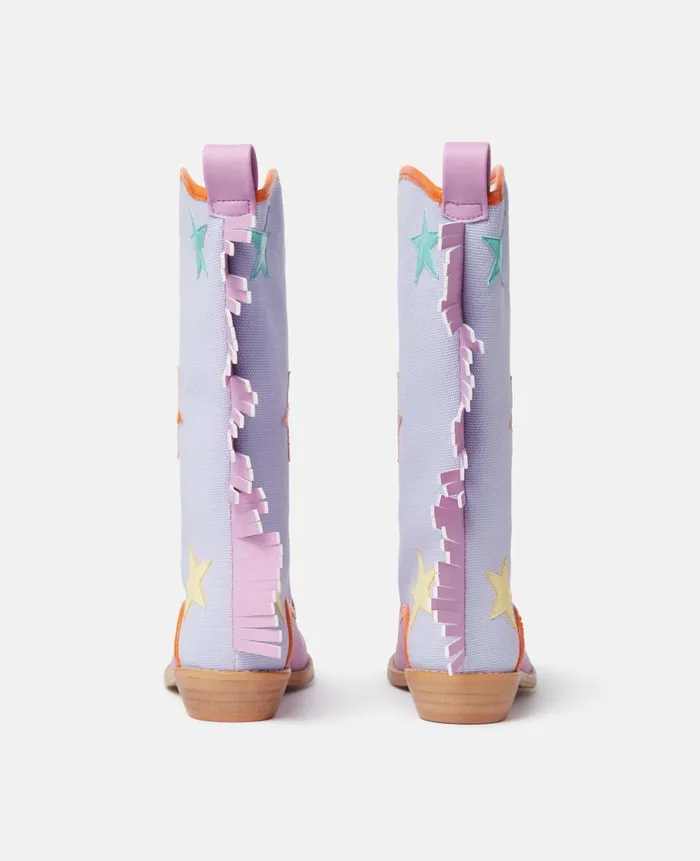 Kids Shoes And Bags Stella McCartney Star Print Fringed Cowboy Boots Lilac