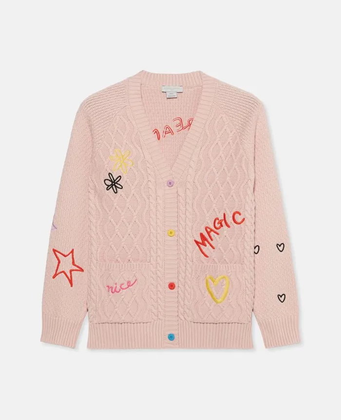Kids Sweaters and Cardigans Stella McCartney Doodle Embroidery Cardigan Pink
