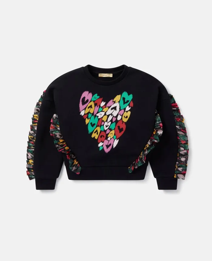 Kids Sweaters and Cardigans Stella McCartney Smudged Heart Print Fringed Sweatshirt Black Kids Sweaters and Cardigans Stella McCartney Smudged Heart Print Fringed Sweatshirt Black