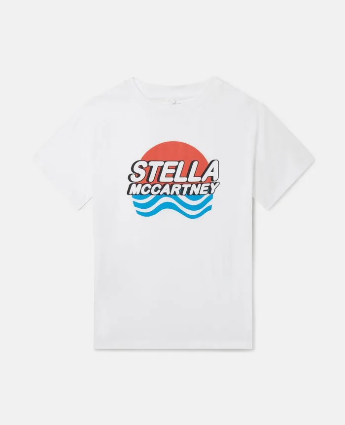 Kids TShirts And Sweatshirt Stella McCartney Logo Waves Print TShirt White