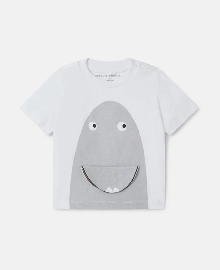 Kids TShirts And Sweatshirt Stella McCartney Shark Face Flap TShirt Ivory