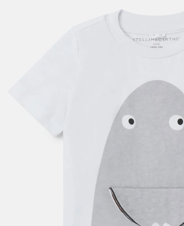 Kids TShirts And Sweatshirt Stella McCartney Shark Face Flap TShirt Ivory
