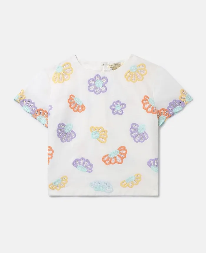 Kids TShirts And Tops Stella McCartney Floral Broderie Anglaise TShirt Ivory