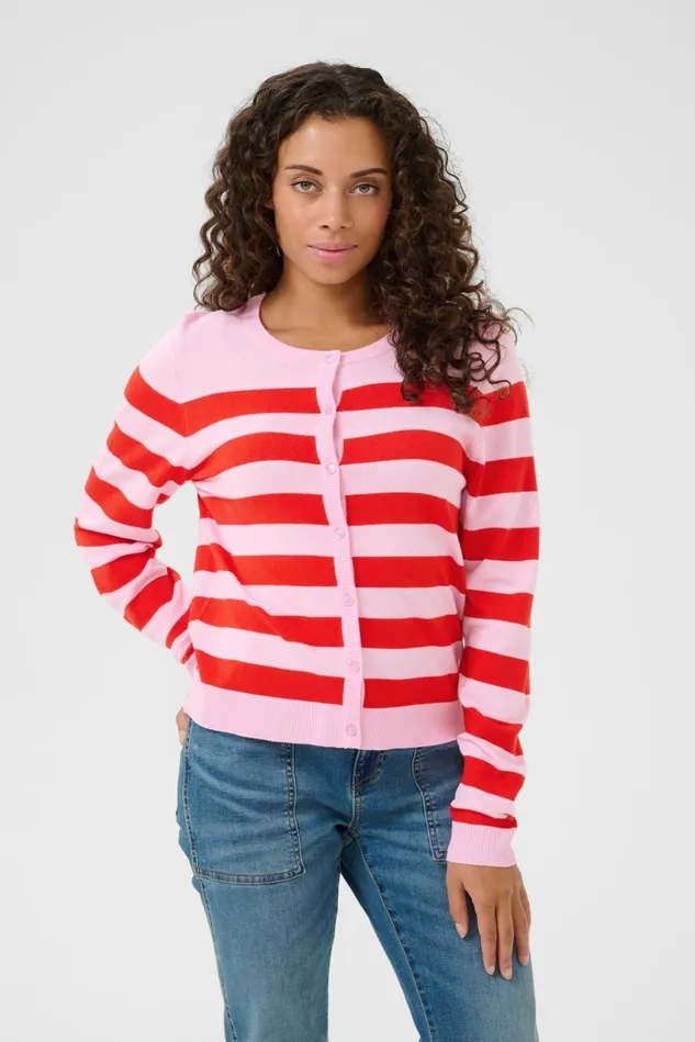 Knitwear and Cardigans Women CULTURE CUsabi Cardigan Pinkred Stripe