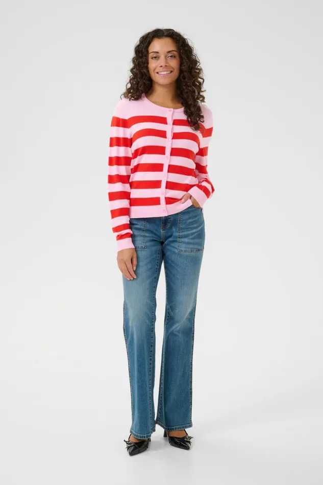Knitwear and Cardigans Women CULTURE CUsabi Cardigan Pinkred Stripe