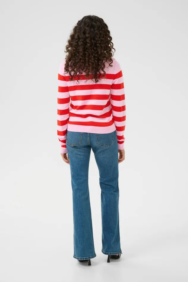 Knitwear and Cardigans Women CULTURE CUsabi Cardigan Pinkred Stripe