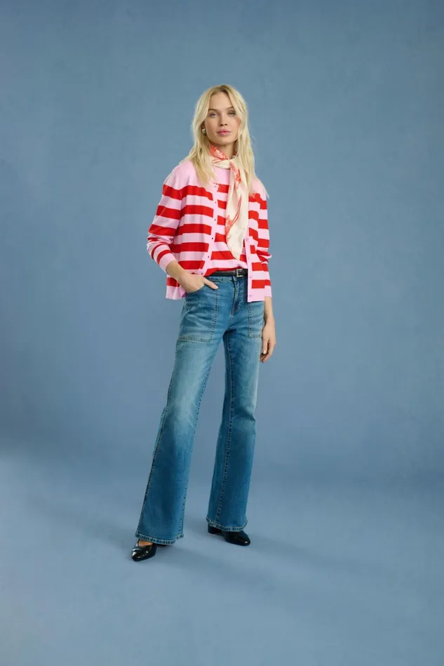 Knitwear and Cardigans Women CULTURE CUsabi Cardigan Pinkred Stripe