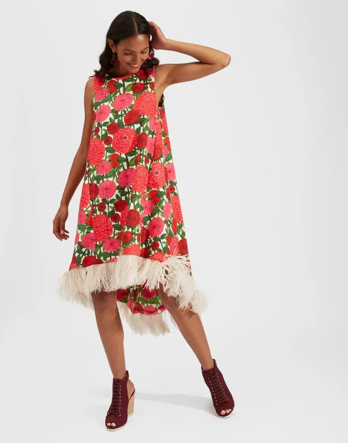 La Scala High Dress With Feathers Pink Dahlias Women La Double J Dresses