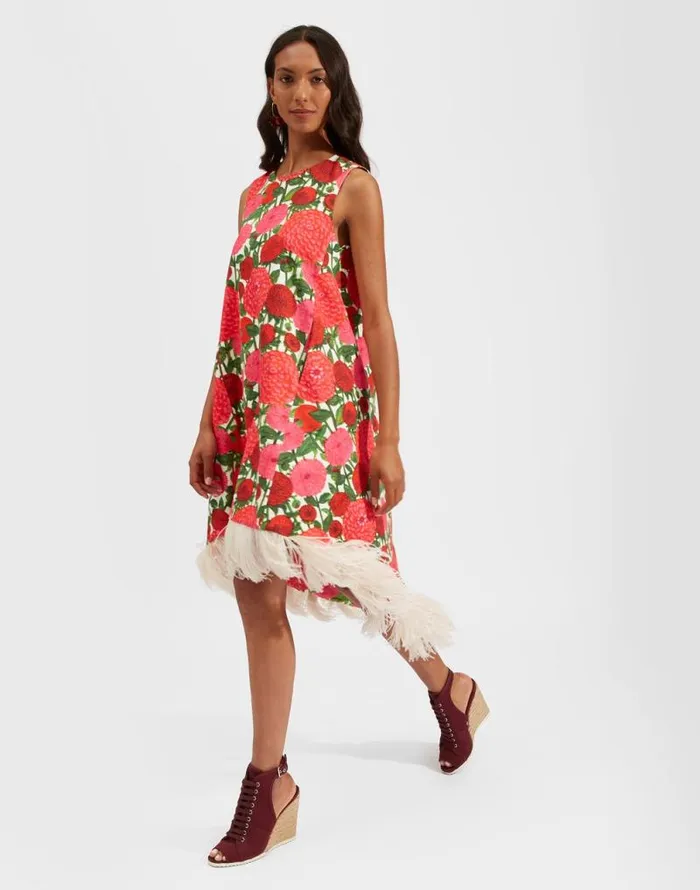 La Scala High Dress With Feathers Pink Dahlias Women La Double J Dresses La Scala High Dress With Feathers Pink Dahlias Women La Double J Dresses