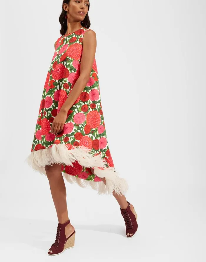 La Scala High Dress With Feathers Pink Dahlias Women La Double J Dresses La Scala High Dress With Feathers Pink Dahlias Women La Double J Dresses