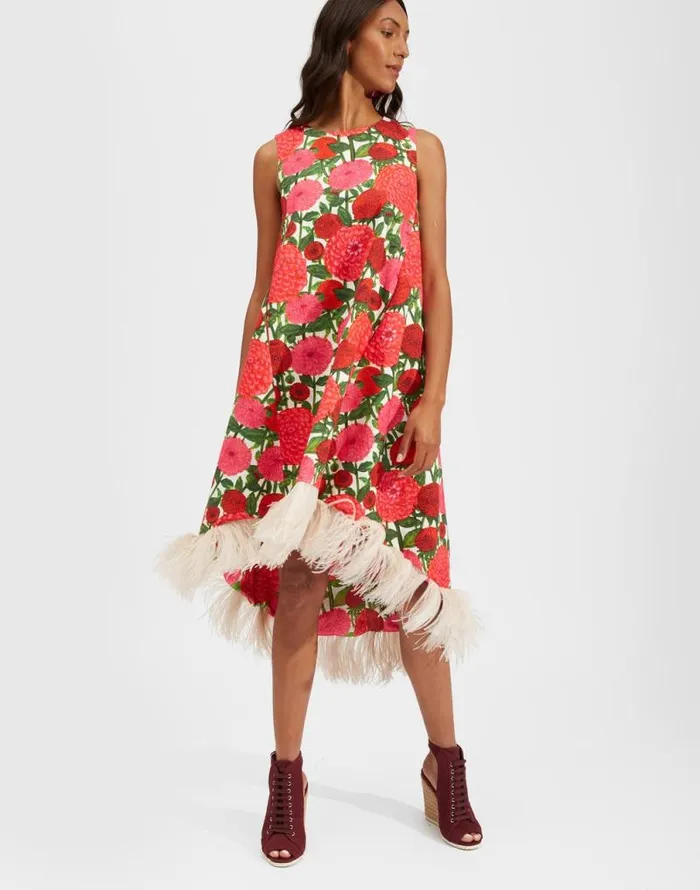 La Scala High Dress With Feathers Pink Dahlias Women La Double J Dresses La Scala High Dress With Feathers Pink Dahlias Women La Double J Dresses