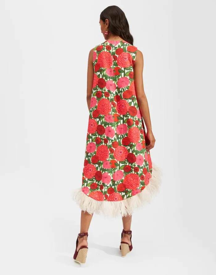 La Scala High Dress With Feathers Pink Dahlias Women La Double J Dresses La Scala High Dress With Feathers Pink Dahlias Women La Double J Dresses