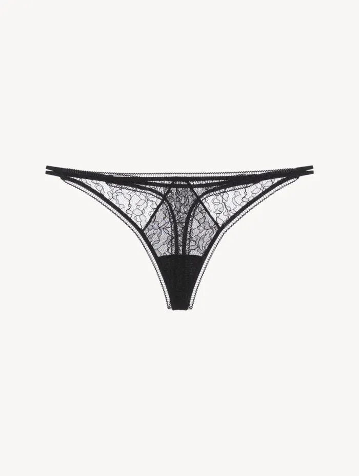 Lace Thong In Onyx Lingerie La Perla G String and Thong