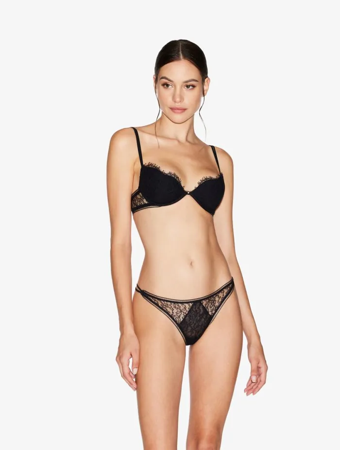 Lace Thong In Onyx Lingerie La Perla G String and Thong