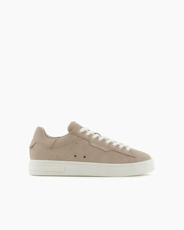 Leather Sneakers With Logo Brown Men Armani Sneakers