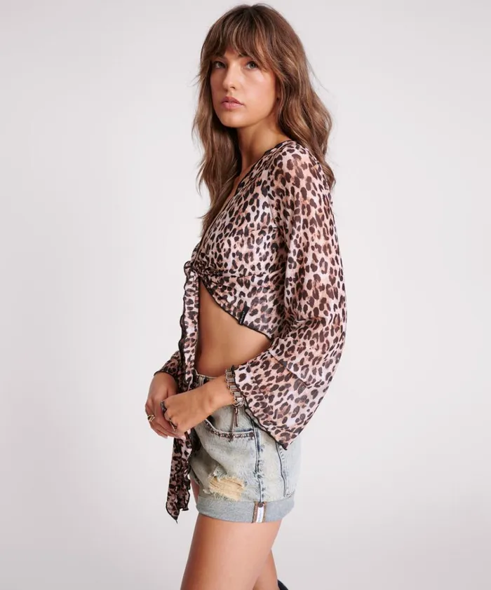 LEOPARD MESH WRAP TOP Women One Teaspoon Tops LEOPARD MESH WRAP TOP Women One Teaspoon Tops