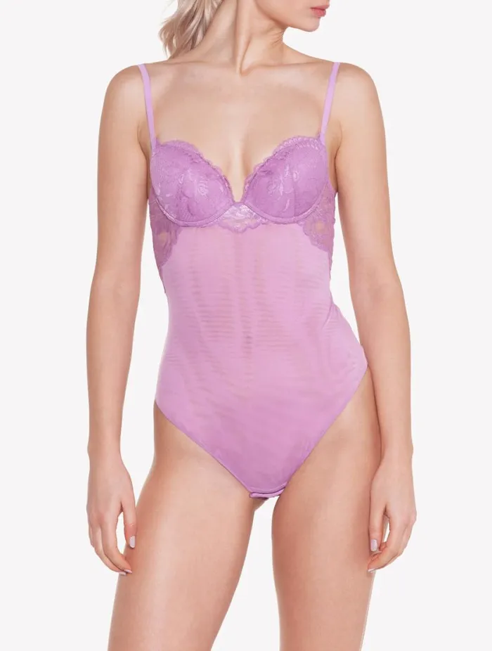 Lilac Rose Lace Bodysuit Lingerie La Perla Bodysuits and Bustiers