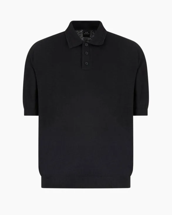 Linen And Cotton Polo Black Men Armani Knitwear