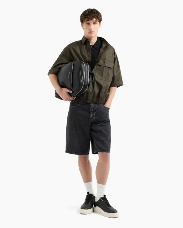 Linen And Cotton Polo Black Men Armani Knitwear Linen And Cotton Polo Black Men Armani Knitwear