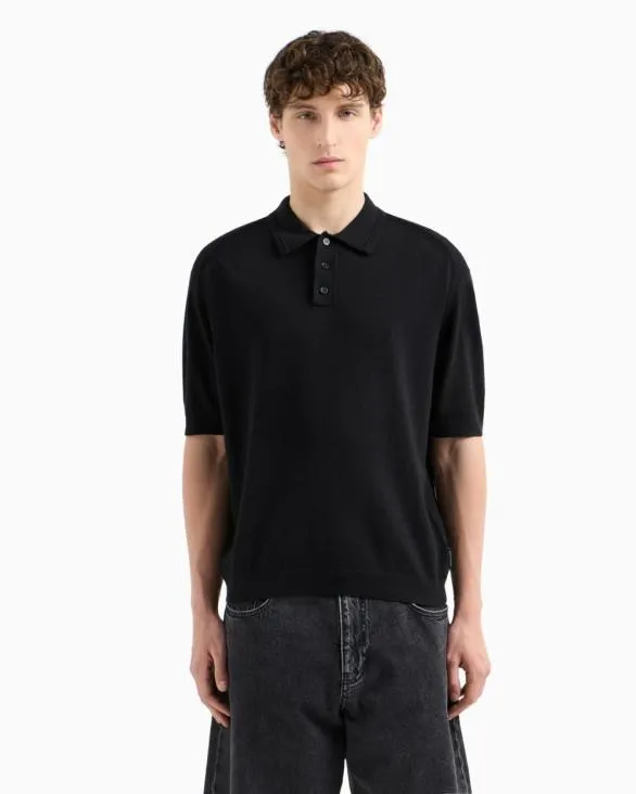 Linen And Cotton Polo Black Men Armani Knitwear Linen And Cotton Polo Black Men Armani Knitwear