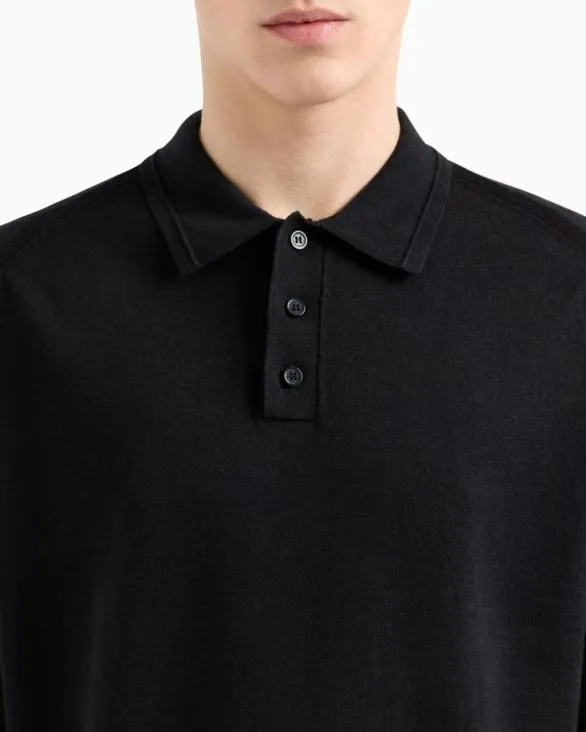 Linen And Cotton Polo Black Men Armani Knitwear Linen And Cotton Polo Black Men Armani Knitwear