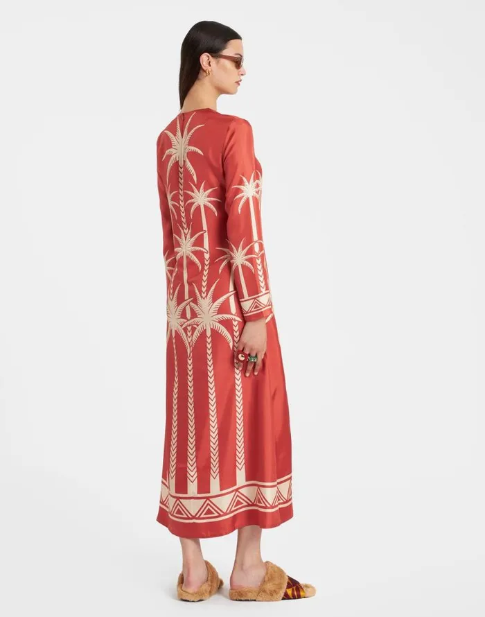 Long Sleeve Swing Dress Date Palms Place Red Women La Double J Dresses Long Sleeve Swing Dress Date Palms Place Red Women La Double J Dresses
