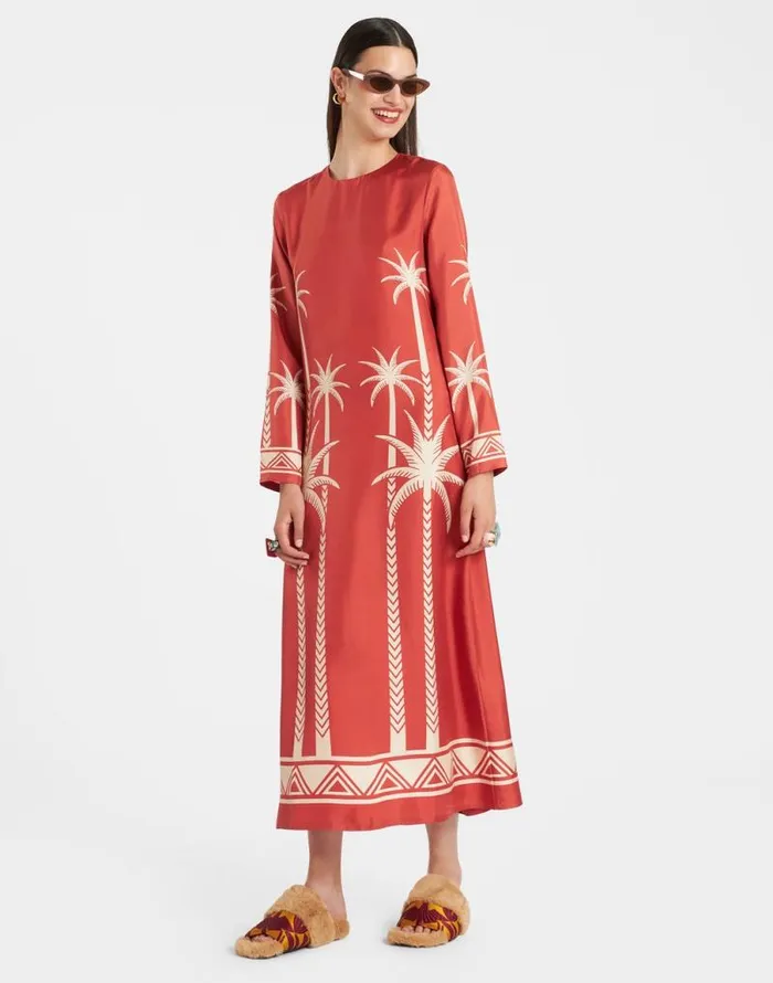 Long Sleeve Swing Dress Date Palms Place Red Women La Double J Dresses Long Sleeve Swing Dress Date Palms Place Red Women La Double J Dresses