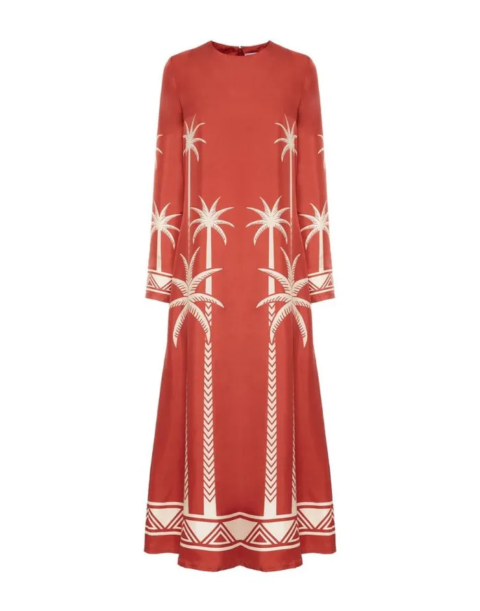 Long Sleeve Swing Dress Date Palms Place Red Women La Double J Dresses Long Sleeve Swing Dress Date Palms Place Red Women La Double J Dresses