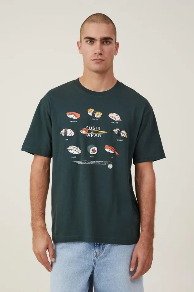 Loose Fit Art TShirt Pine Needle Green Sushi Circle Men Cotton On Tees and Tanks Loose Fit Art TShirt Pine Needle Green Sushi Circle Men Cotton On Tees and Tanks