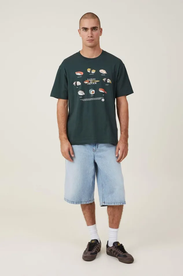 Loose Fit Art TShirt Pine Needle Green Sushi Circle Men Cotton On Tees and Tanks Loose Fit Art TShirt Pine Needle Green Sushi Circle Men Cotton On Tees and Tanks