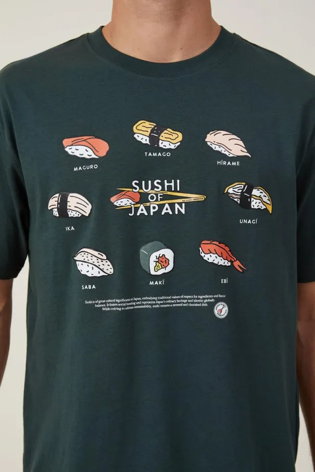 Loose Fit Art TShirt Pine Needle Green Sushi Circle Men Cotton On Tees and Tanks Loose Fit Art TShirt Pine Needle Green Sushi Circle Men Cotton On Tees and Tanks