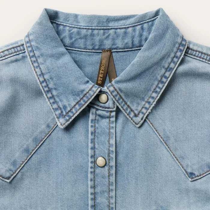 Loose Fit Denim Shirt Blue Women Stetson Denim Shirts