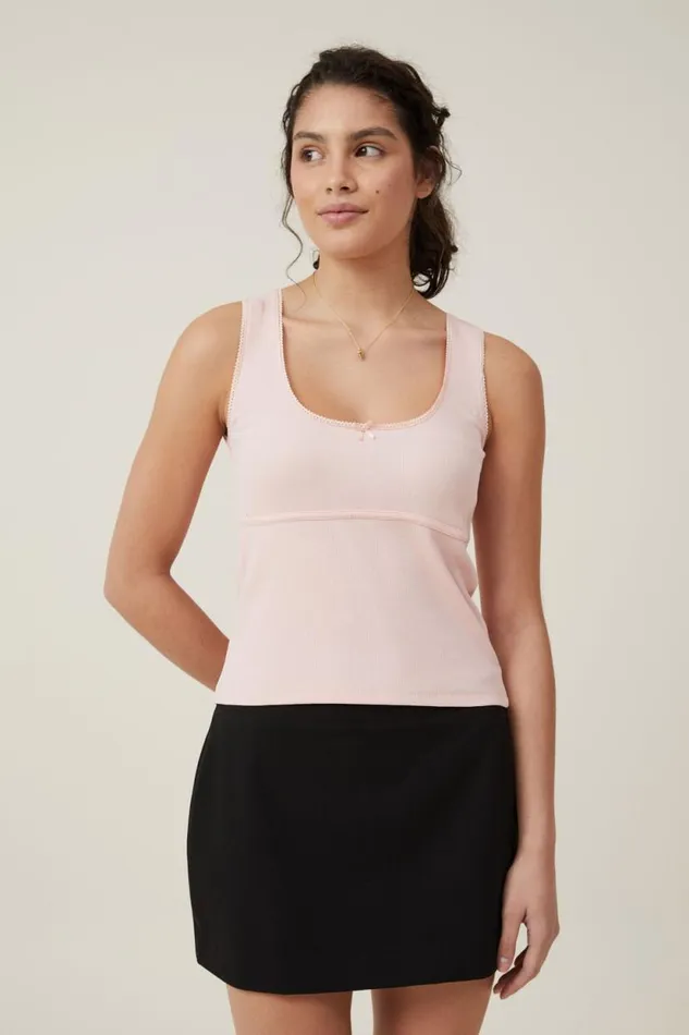 Lou Picot Trim Tank Rose Quartz Women Cotton On Tops