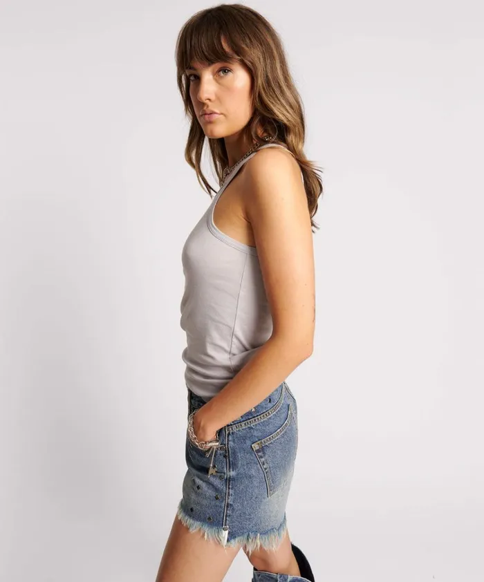 LOVE RIB SINGLET DOVE GREY Women One Teaspoon Tees and Tanks LOVE RIB SINGLET DOVE GREY Women One Teaspoon Tees and Tanks