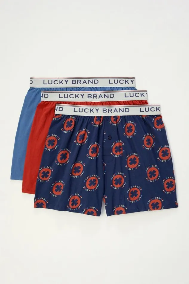 Lucky Brand 3 Pack Knit Boxers Multi Men Underwear and Sleepwear
