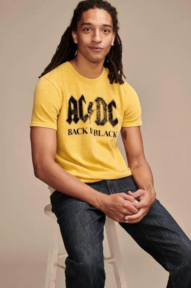 Lucky Brand Acdc Back In Black Yolk Yellow Men Graphic Tees
