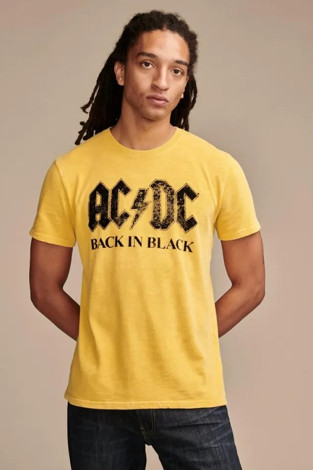 Lucky Brand Acdc Back In Black Yolk Yellow Men Graphic Tees