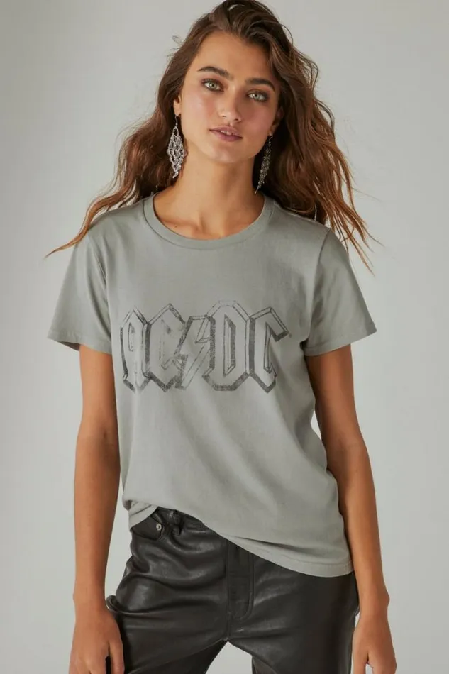 Lucky Brand Acdc Crew Tee Neutral Grey Women Graphic Tees