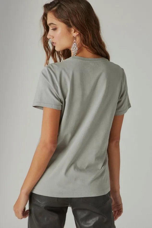 Lucky Brand Acdc Crew Tee Neutral Grey Women Graphic Tees