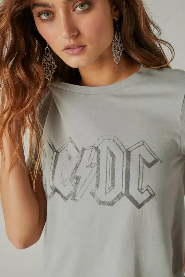 Lucky Brand Acdc Crew Tee Neutral Grey Women Graphic Tees