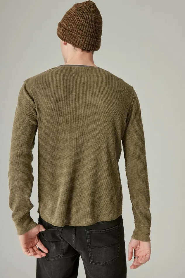 Lucky Brand Acid Wash Thermal Henley W Contrast Placket Green Multi Men Shirts and Tops